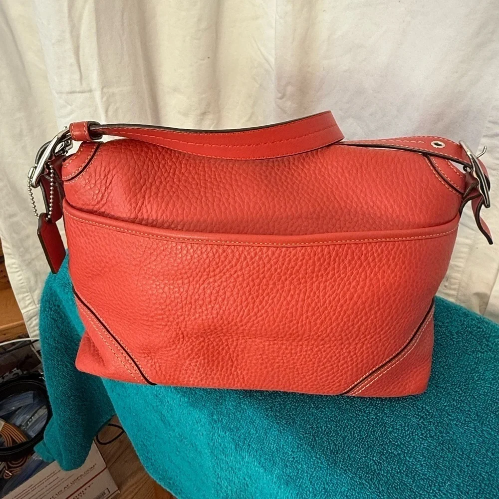 Coach 2008 Hampton Flap VGUC Pebbled Leather Convertible Crossbody Orange/Salmon